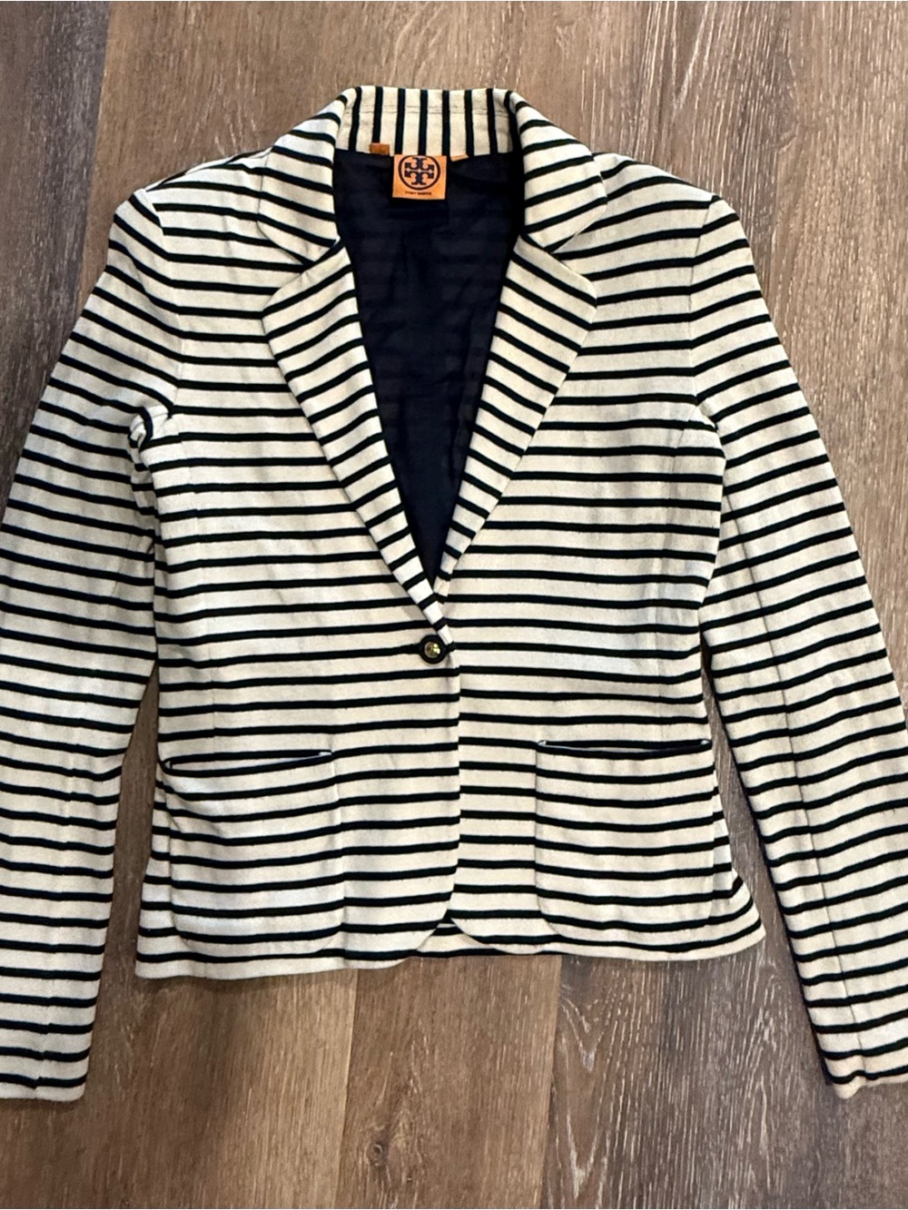 Tory Burch Black and Cream Striped Blazer
